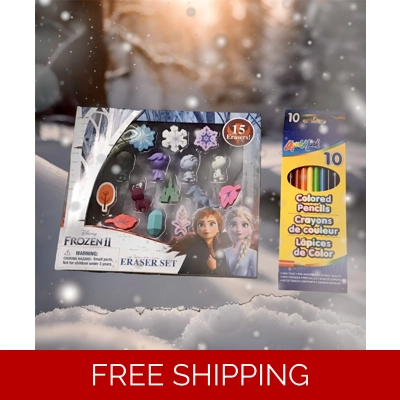 Disney Frozen 2 Erasers Anna Elsa Sven Olaf 15 & 10 LiquiMark Colored Pencils